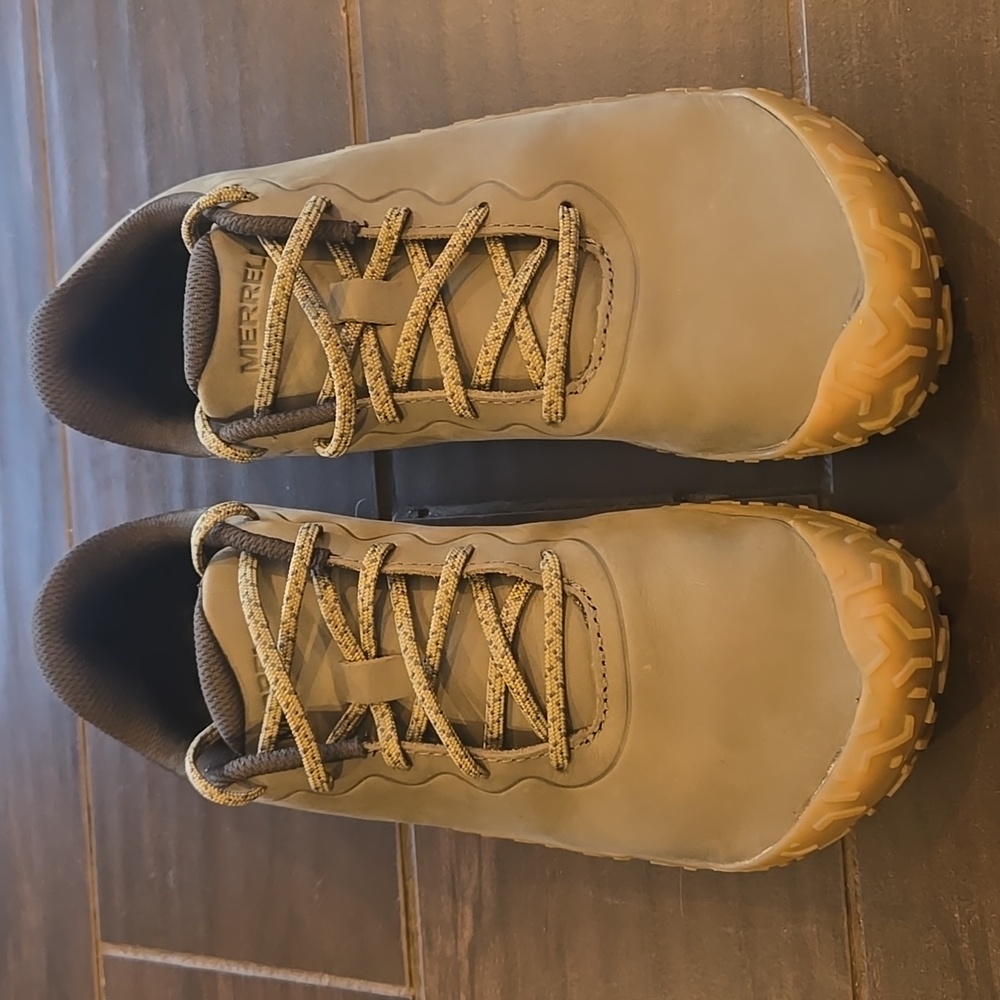Merrell Vapor Glove 6 LTR Leather Barefoot Trainers Sz 9.5 Olive NWOT - Picture 4 of 8